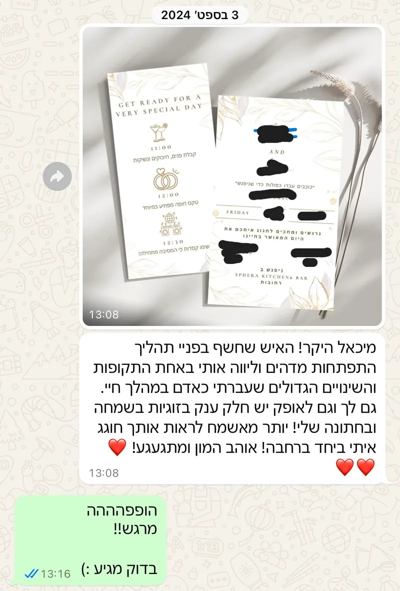 ההודעה וההזמנה לחתונה ששלח ליאב